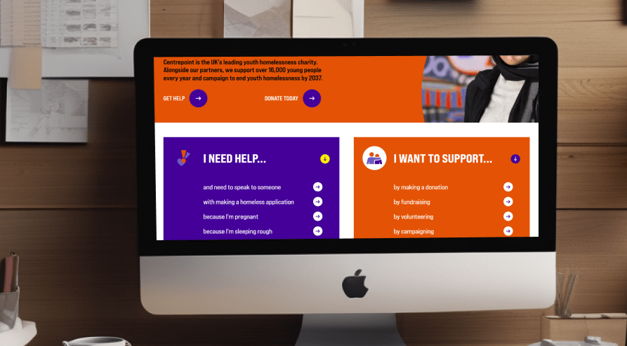 Image of an interactive area of the current Centrepoint website on a desktop computer (as of 2024).