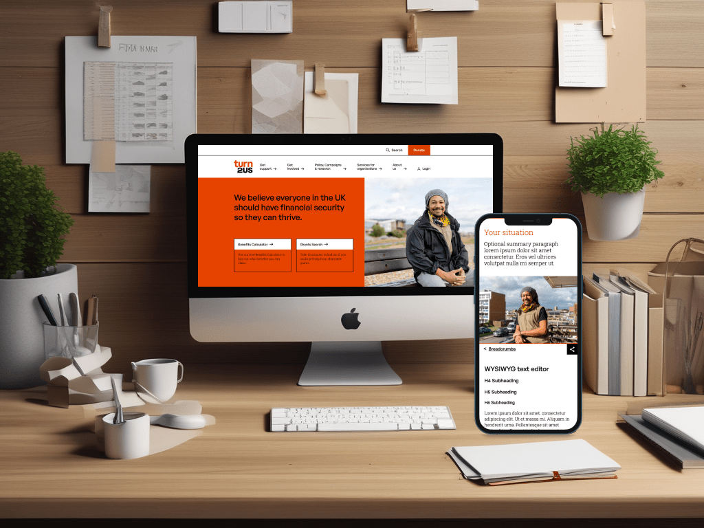 Image of the Turn2us homepage on a desktop computer and a mobile device